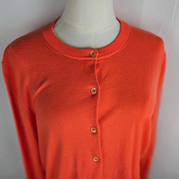 J. Crew Cardigan Sweater Large Orange Cotton Preppy Button Front Classic - Picture 2 of 8